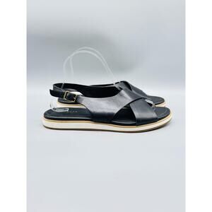 Cole Haan Sandals Womens 9.5 Black Leather Mira Slingback Cross Strap Buckle
